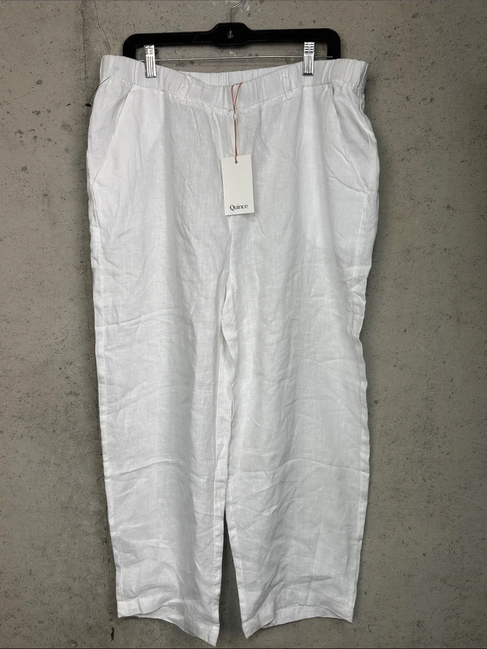 Quince White Linen Elastic-Waist Straight Pants